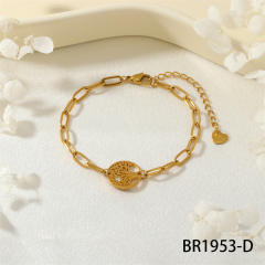 Personality Natural Crystal Bud Modeling Minimalism Cross Life Tree Fadeless Titanium Steel Bracelet