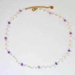 Natural Stone Stacked Stainless Steel 14K Gold Necklace High-grade Handmade Necklace