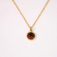 New gem inlaid round stainless steel natural stone stainless steel 14k gold necklace