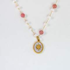 Natural Stone Stacked Stainless Steel 14K Gold Necklace High-grade Handmade Necklace