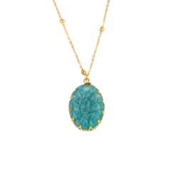Natural Stone Stacked Stainless Steel 14K Gold Necklace Women's Simple High-end Handmade Necklace