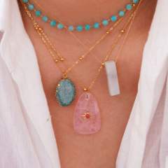 Natural Stone Stacked Stainless Steel 14K Gold Necklace Women's Simple High-end Handmade Necklace