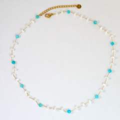 Natural Stone Stacked Stainless Steel 14K Gold Necklace High-grade Handmade Necklace