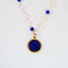Natural Stone Stacked Stainless Steel 14K Gold Necklace High-grade Handmade Necklace