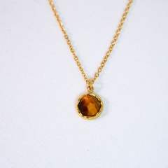New gem inlaid round stainless steel natural stone stainless steel 14k gold necklace