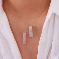 Natural Stone Stacked Stainless Steel 14K Gold Necklace Women's Simple High-end Handmade Necklace