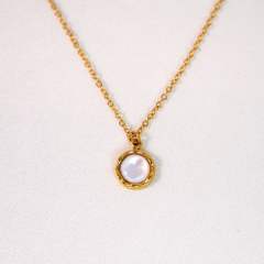 New gem inlaid round stainless steel natural stone stainless steel 14k gold necklace