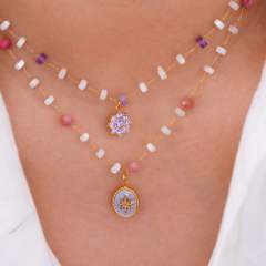 Natural Stone Stacked Stainless Steel 14K Gold Necklace High-grade Handmade Necklace