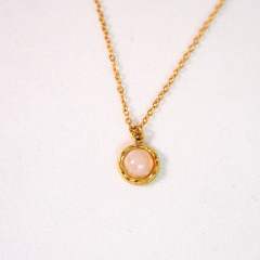 New gem inlaid round stainless steel natural stone stainless steel 14k gold necklace