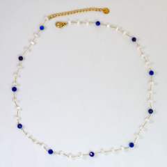 Natural Stone Stacked Stainless Steel 14K Gold Necklace High-grade Handmade Necklace