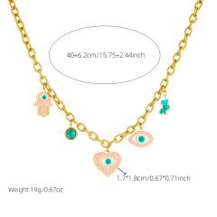 Personality drop oil pink love heart eviel eyes charm stainless steel necklace earrings bracelet suit