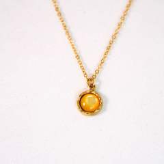 New gem inlaid round stainless steel natural stone stainless steel 14k gold necklace