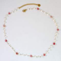 Natural Stone Stacked Stainless Steel 14K Gold Necklace High-grade Handmade Necklace