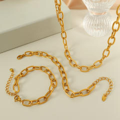 simple jewelry suit plating 18k gold color oval embossed handmade necklace bracelet