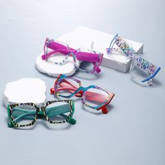 New color floral large frame plain glasses frame anti-blue light reading glasses