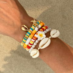 Bohemian Soft Pottery Egg Flower Bracelet Vacation Starfish Shell Alloy Pendant Bracelet