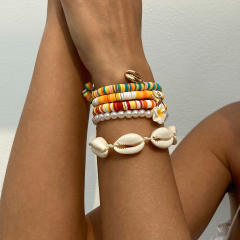 Bohemian Soft Pottery Egg Flower Bracelet Vacation Starfish Shell Alloy Pendant Bracelet