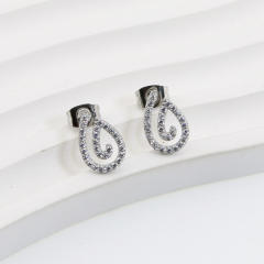 French Gentle Personality Full Diamond Earrings Titanium Steel Hollow earrings
