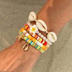 Bohemian Soft Pottery Egg Flower Bracelet Vacation Starfish Shell Alloy Pendant Bracelet