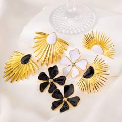 Unique white enamel sunflower stainless steel earrings big earrings