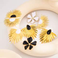 Unique white enamel sunflower stainless steel earrings big earrings