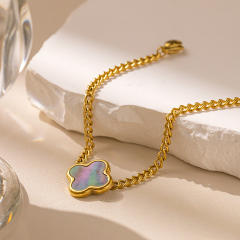 Stainless Steel Bracelet Adjustable High Sense All-match Four-leaf Clover Flower Shell Bracelet