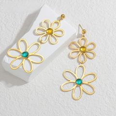 Spring summer natural stone opalstone statement hollow flower dangle earrings stainless steel earrings
