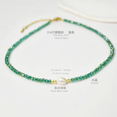 Spring Summer Color Crystal Beaded Necklace Women's Color-free Natural Freshwater Pearl Necklace