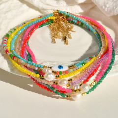 Spring Summer Color Crystal Beaded Necklace Women's Color-free Natural Freshwater Pearl Necklace