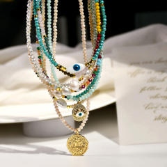 Spring Summer Color Crystal Beaded Necklace Women's Color-free Natural Freshwater Pearl Necklace