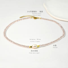 Spring Summer Color Crystal Beaded Necklace Women's Color-free Natural Freshwater Pearl Necklace