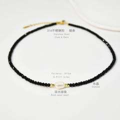 Spring Summer Color Crystal Beaded Necklace Women's Color-free Natural Freshwater Pearl Necklace