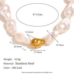 Vintage Stainless Steel Plated 18K Gold Baroque Imitation Pearl Bracelet Necklace for Women
