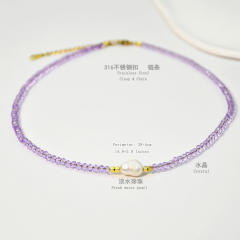 Spring Summer Color Crystal Beaded Necklace Women's Color-free Natural Freshwater Pearl Necklace