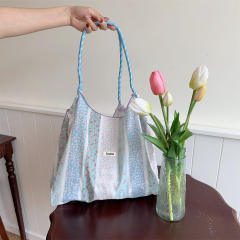 Korean Style Summer Large Capacity Shoulder Bag Drawstring Shopping Bag Fresh Floral Tote bag