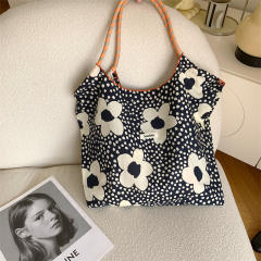 Korean Style Summer Large Capacity Shoulder Bag Drawstring Shopping Bag Fresh Floral Tote bag