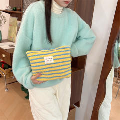 Ins style plush cosmetic bag color polka dot large capacity travel skin care cosmetics storage bag