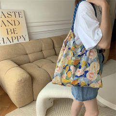 Korean Style Summer Large Capacity Shoulder Bag Drawstring Shopping Bag Fresh Floral Tote bag