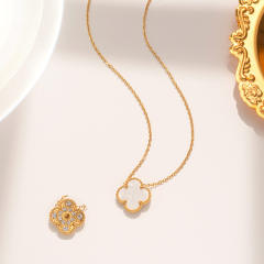 Classic Titanium Steel Diamond-Encrusted Double-Sided Four-Leaf Clover necklace
