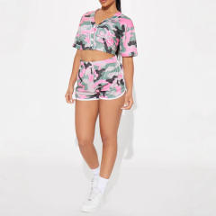 Summer 2025 Women's Camouflage Printing Dyeing Casual Sports Home Short-sleeved Button Shorts suit