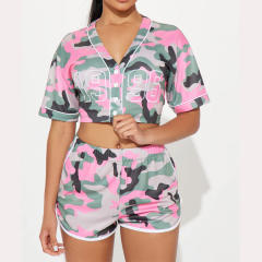Summer 2025 Women's Camouflage Printing Dyeing Casual Sports Home Short-sleeved Button Shorts suit