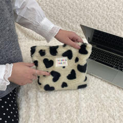 Ins style plush cosmetic bag color polka dot large capacity travel skin care cosmetics storage bag