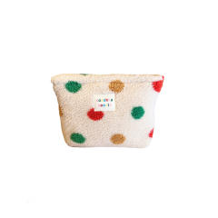 Ins style plush cosmetic bag color polka dot large capacity travel skin care cosmetics storage bag
