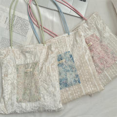 New Pearlescent Canvas Bag Large Capacity General Bag Girl's Lace Portable tote Bag