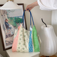 Korean Style Summer Large Capacity Shoulder Bag Drawstring Shopping Bag Fresh Floral Tote bag