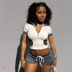 Women's 2025 Summer New Slim-fit Slimming Stitching Top Sports Short-sleeved Shorts suit