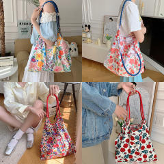Korean Style Summer Large Capacity Shoulder Bag Drawstring Shopping Bag Fresh Floral Tote bag