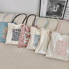 New Pearlescent Canvas Bag Large Capacity General Bag Girl's Lace Portable tote Bag