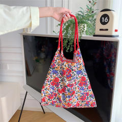 Korean Style Summer Large Capacity Shoulder Bag Drawstring Shopping Bag Fresh Floral Tote bag