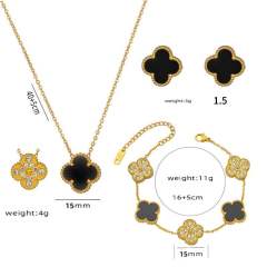Classic Titanium Steel Diamond-Encrusted Double-Sided Four-Leaf Clover necklace